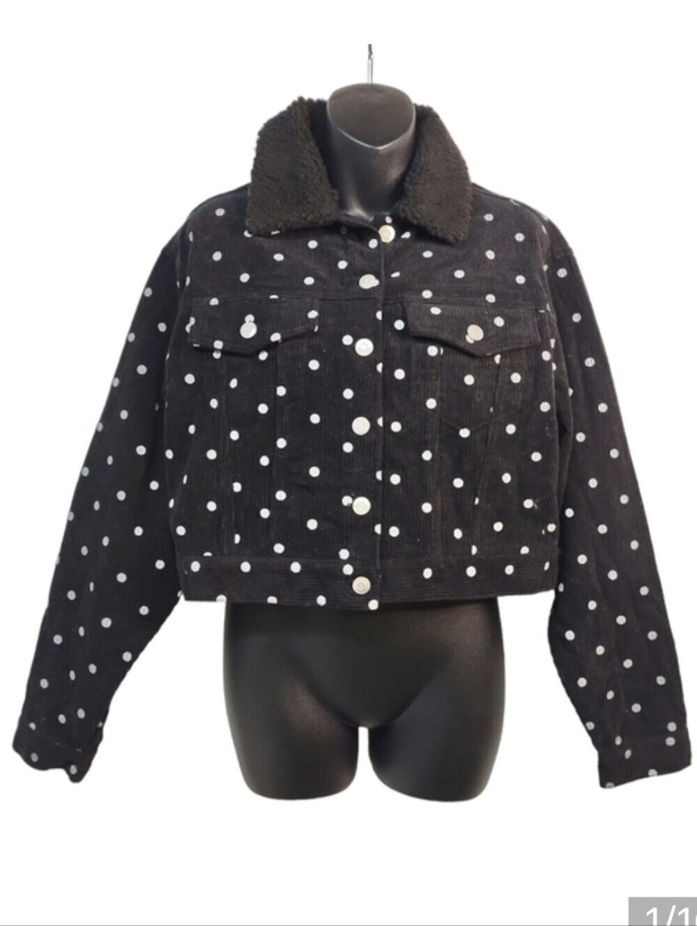 Fika the Brand Women's Black White Corduroy Polka Dot Cropped Jacket Size S